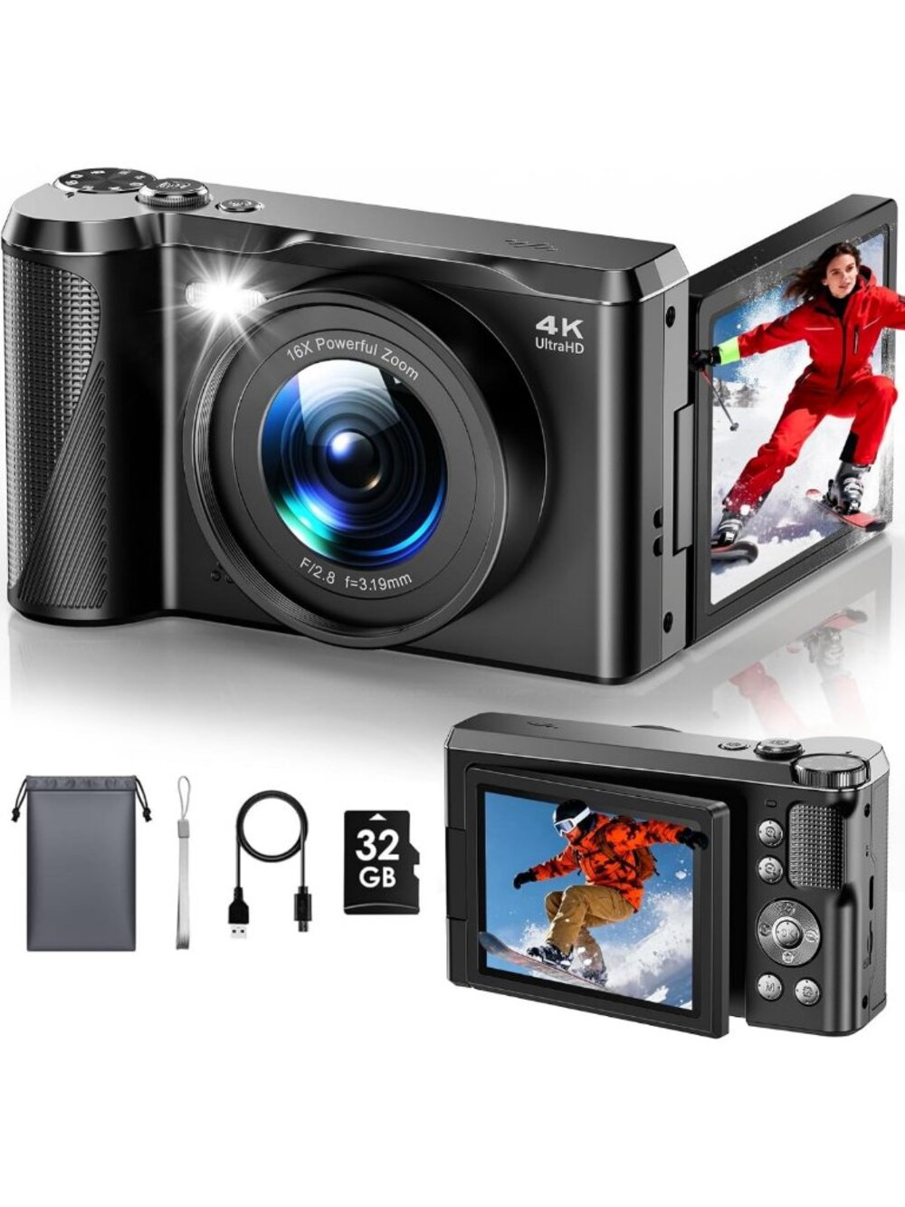4K Digital Camera for Photography & Vlogging, 56MP Autofocus, 180° Flip Screen